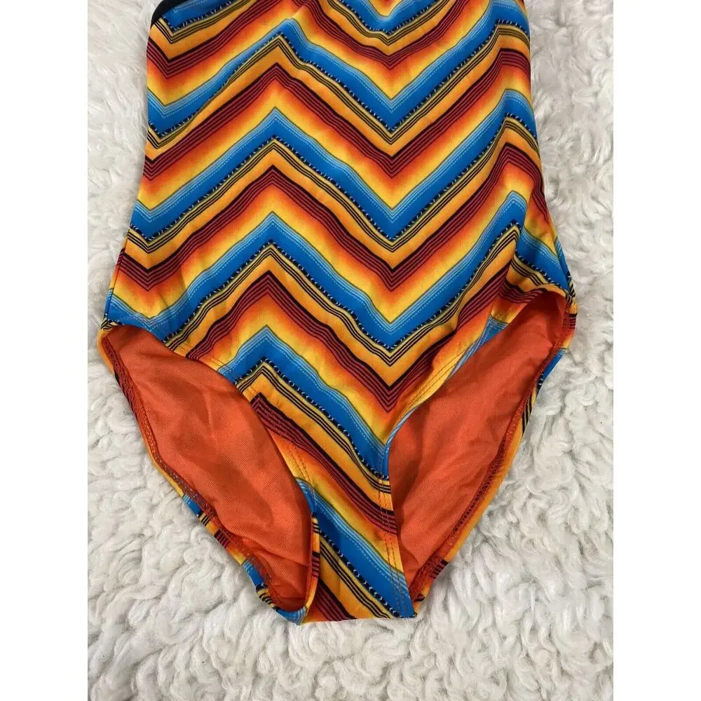 Joe Boxer Girls 1-Piece Swim Suit Multicolor Orange STRIPE NWT size 10